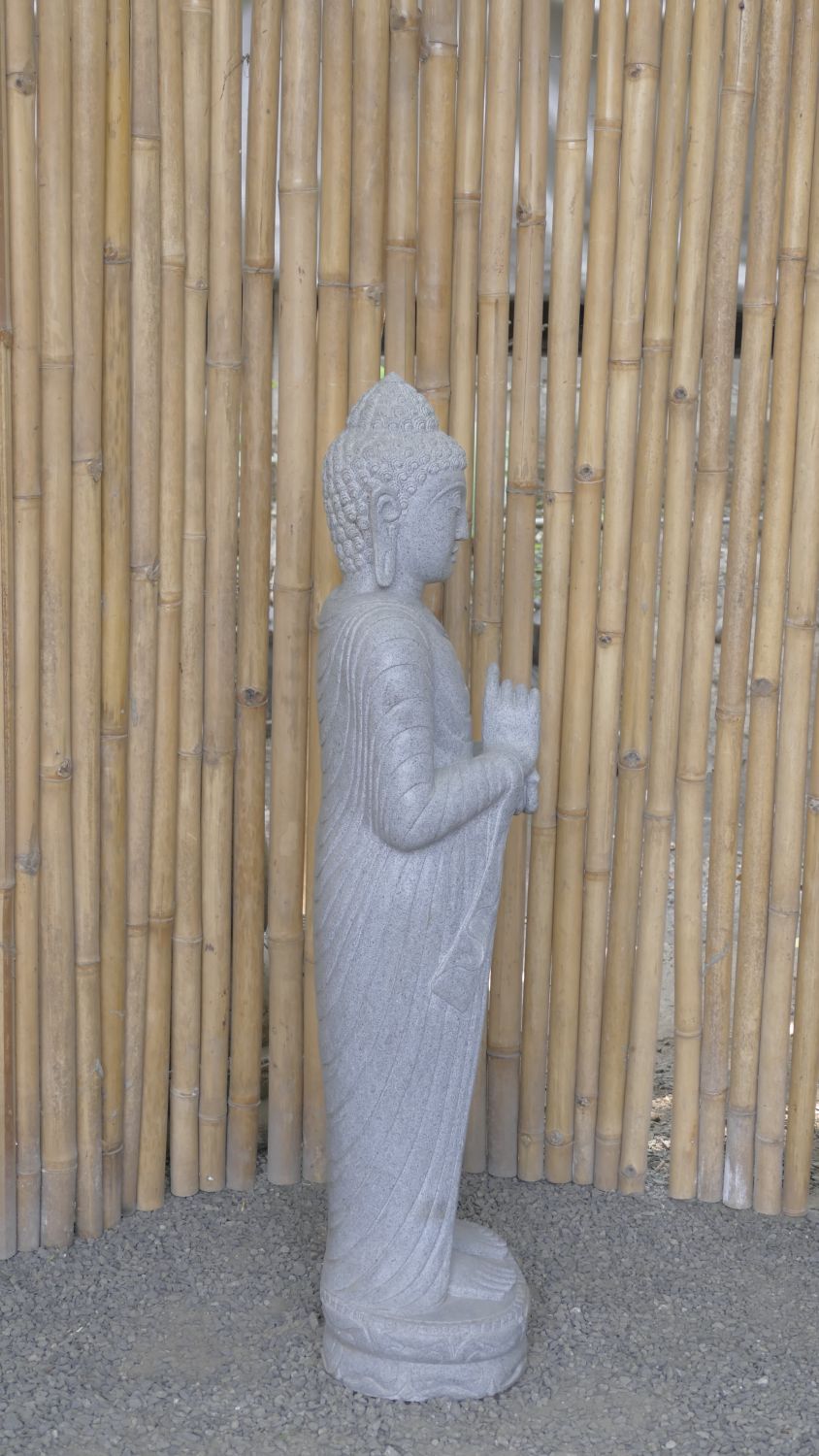  Product image 4 of the product “Standing Buddha made of Riverstone in Dharmachakra position - gesture of wheel of the teaching of Dharma. About 122cm height. ”